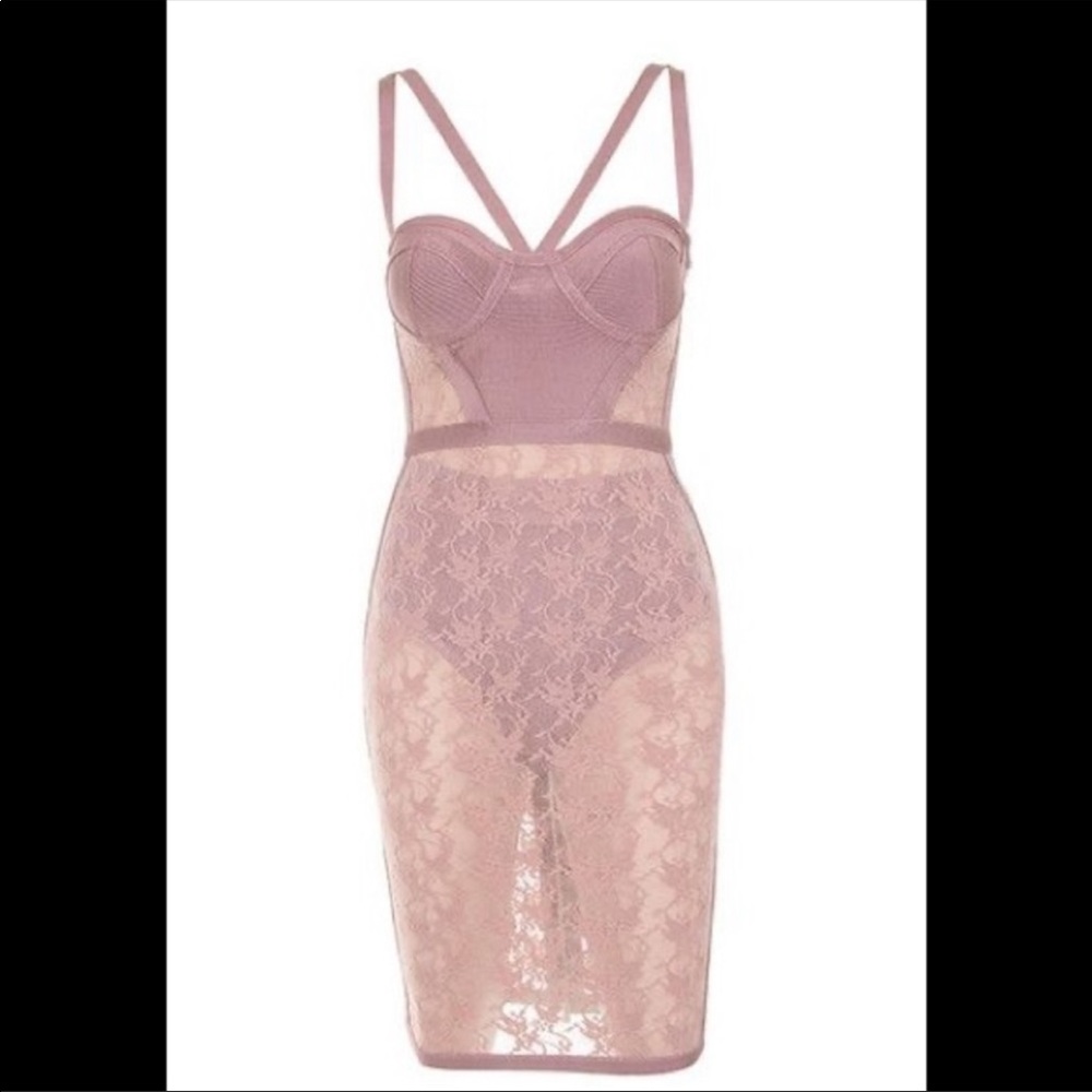 HOUSE OF CB PERRINA MAUVE LACE & BANDAGE DRESS W/ BRIEFS